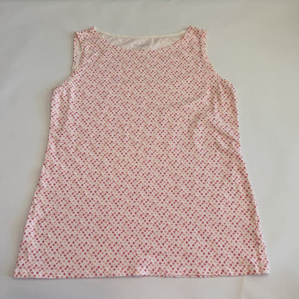 Talbots Women’s Geometric Print Casual Tank Top Pink White Medium (A0135)
